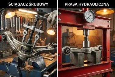 Tuleja wahacza podparta adapterami ściągacza oraz w prasie hydraulicznej