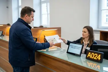 Właściciel pojazdu składa dokumenty dotyczące zgubionej tablicy w wydziale komunikacji