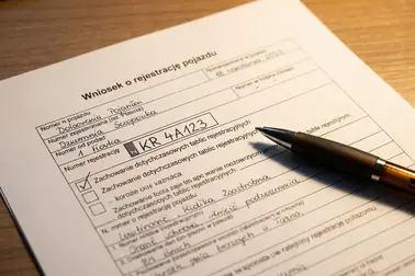 Wniosek o rejestrację pojazdu z zaznaczoną opcją zachowania dotychczasowego numeru