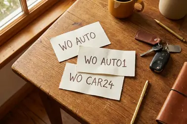 Zapisane na kartkach warianty własnego napisu: W0 AUTO, W0 AUT01, W0 CAR24