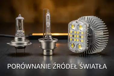 Żarówka halogenowa, palnik ksenonowy i moduł LED jako trzy źródła światła reflektorów