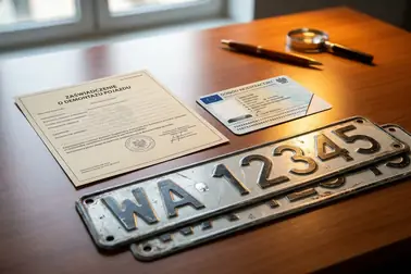 Zaświadczenie o demontażu obok unieważnionego dowodu rejestracyjnego i tablic pojazdu