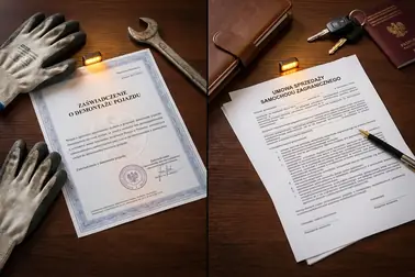Zaświadczenie ze stacji demontażu, zagraniczna umowa sprzedaży i oświadczenie o utracie dokumentów