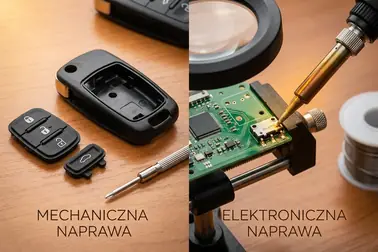 Zestawienie pustej nowej obudowy pilota z grotem lutownicy naprawiającej mikrostyk na płytce