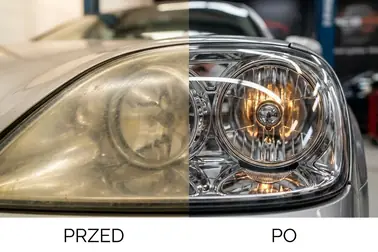 Zmatowiały klosz reflektora zestawiony z przejrzystym kloszem po renowacji