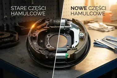 Zużyte szczęki, skorodowane sprężyny i zapieczony regulator hamulca bębnowego obok sprawnych części