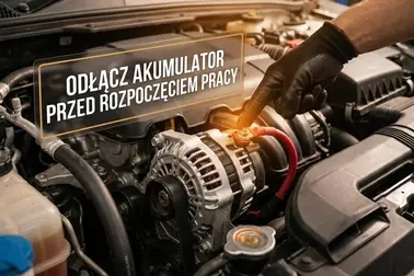 Alternator z oznaczonym zaciskiem B+ i przewodem zasilającym wymagającym odłączenia akumulatora przed pracą