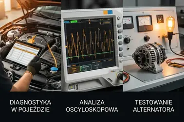 Diagnostyka alternatora w aucie, badanie sygnału oscyloskopem i test podzespołu wymontowanego na blat probierczy