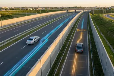 Dwie równoległe jezdnie z różnymi ograniczeniami i pozycją GPS przypisaną do niewłaściwego odcinka