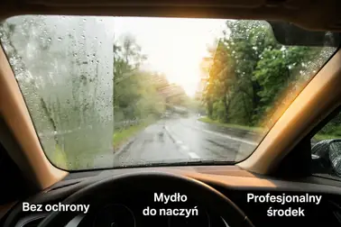 Fragmenty szyby samochodowej po zastosowaniu octu, detergentu i bez żadnego zabezpieczenia