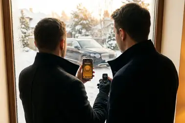 Kierowca porównujący sterowanie zdalnym startem za pomocą pilota i aplikacji w telefonie