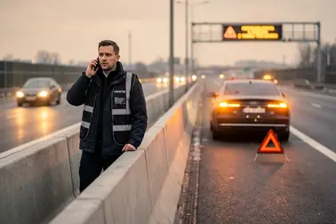 Kierowca przekazuje dyspozytorowi lokalizację i objawy unieruchomionego samochodu