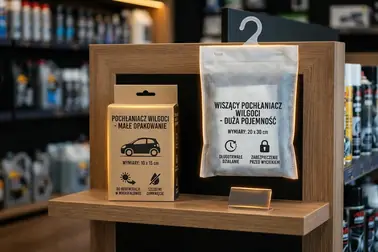 Kilka opakowań pochłaniaczy porównywanych pod kątem wkładu, regeneracji, wymiarów i zabezpieczenia przed wyciekiem