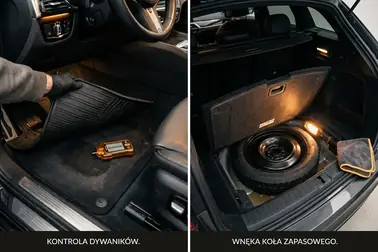 Kontrola wilgoci pod dywanikiem, wykładziną i we wnęce koła zapasowego