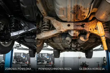 Korozja powierzchniowa, łuszcząca się rdza i perforacja elementu podwozia