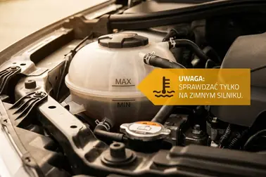 Lokalizacja zbiornika wyrównawczego i oznaczenia MIN MAX do kontroli na zimnym silniku