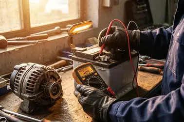 Mechanik diagnozujący działanie układu ładowania oraz akumulatora multimetrem