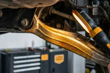 Metalowy element podwozia pokryty cienką, elastyczną warstwą wosku ochronnego