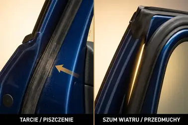 Miejsca kontaktu uszczelki z lakierem oraz lokalna szczelina przy ramie drzwi samochodu