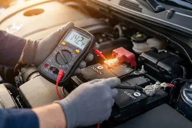 Multimetr mierzący napięcie na klemach akumulatora po wymianie regulatora alternatora