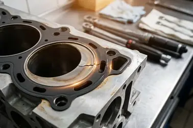 Pęknięcie uszczelki pod głowicą łączące cylinder z kanałem chłodzącym