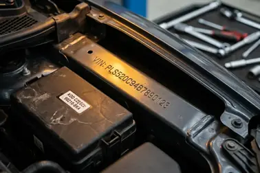 Pole numerowe z 17-znakowym numerem VIN obok innych oznaczeń technicznych pojazdu