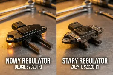 Porównanie nowego i zużytego regulatora ze szczotkami alternatora