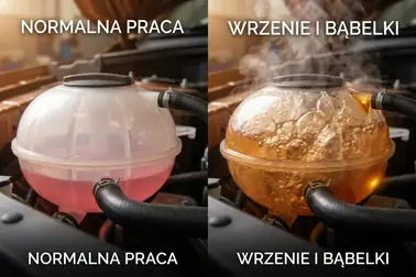 Porównanie spokojnego przepływu płynu z ciągłym strumieniem bąbelków w zbiorniku wyrównawczym