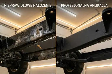Porównanie zacieków, prześwitów i równomiernej warstwy preparatu na podwoziu