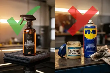 Preparat silikonowy do gumy zestawiony z wazeliną, olejem i środkiem WD-40, których nie należy nakładać na uszczelki
