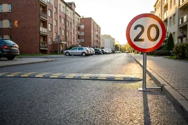 Próg zwalniający na odcinku drogi ze znakiem ograniczenia prędkości B-33 do 20 km/h