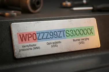 Przykładowy VIN Porsche WP0ZZZ99ZTS3XXXXX podzielony na segmenty WMI, VDS i VIS