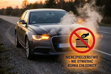 Samochód bezpiecznie zatrzymany na poboczu drogi na światłach awaryjnych