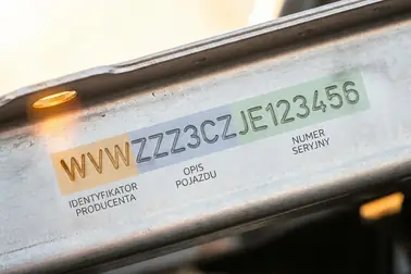 Schemat 17-znakowego VIN-u z częściami WMI, VDS i VIS oraz pozycjami 9 i 10