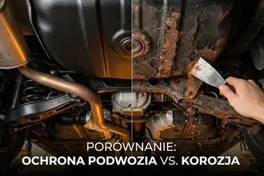 Stabilna stara powłoka obok spękanego i odspojonego zabezpieczenia podwozia