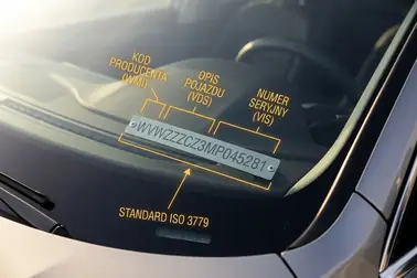 Struktura europejskiego numeru VIN z podziałem na sekcje WMI, VDS i VIS