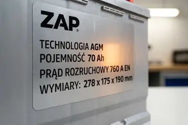 Technologia, pojemność, prąd rozruchowy i wymiary wskazane na etykiecie akumulatora ZAP