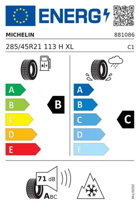 Etykieta UE Michelin PILOT ALPIN 5 285/45R21 113H XL FR BMW