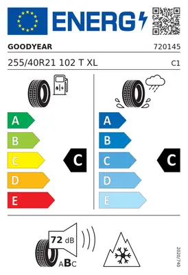 Etykieta UE Goodyear ULTRAGRIP PERFORMANCE 3 255/40R21 102T XL FR