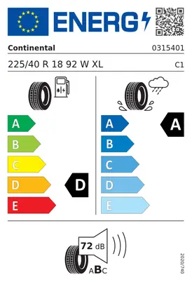 Etykieta UE Continental ContiSportContact 5 225/40R18 92W XL FR Run Flat Mercedes